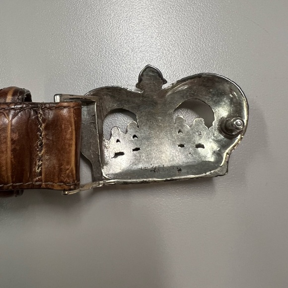 Brighton Vintage Silver Crown Buckle Mock Croc Brown Leather Waist Belt M/L - Picture 11 of 15